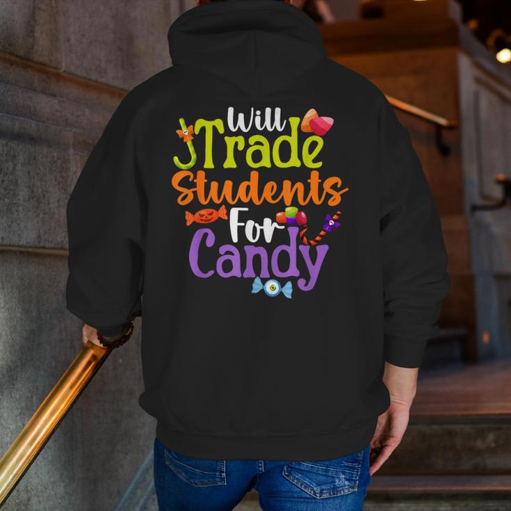 Will Trade Students For Candy Teacher Halloween Costume Men Zip Up Hoodie Back Print, funny gift