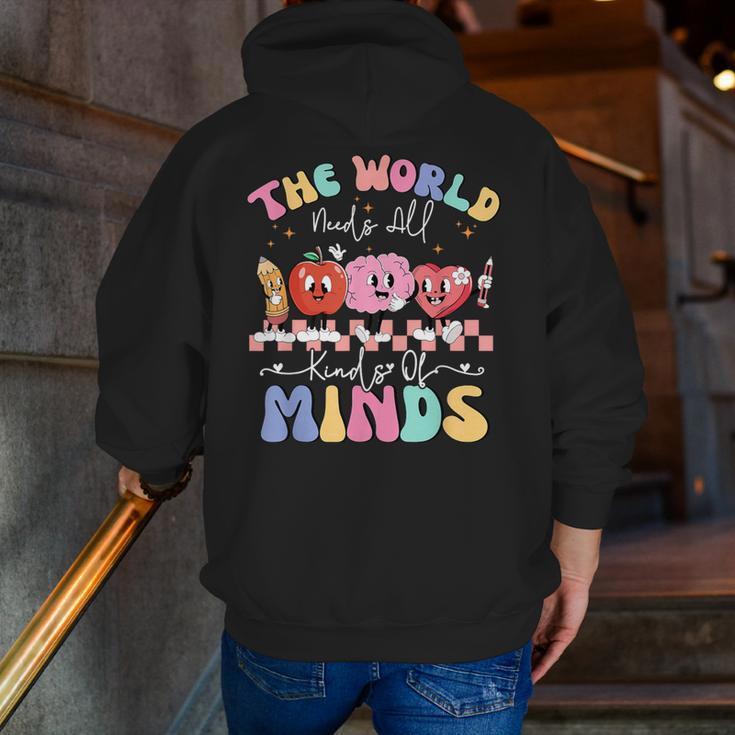 The World Needs All Kinds Of Minds Special Education Teacher Men Zip Up Hoodie Back Print, funny gift The World Needs All Kinds Of Minds Special Education Teacher Men Zip Up Hoodie Back Print, funny gift
