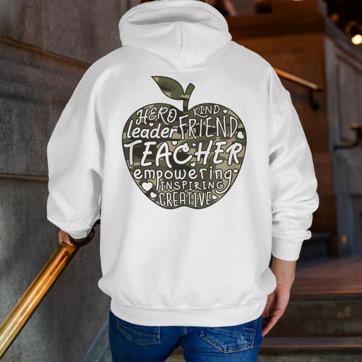 Apple Camoflauge Clothing Camo Student Teacher Cute School Men Zip Up Hoodie Back Print, funny gift