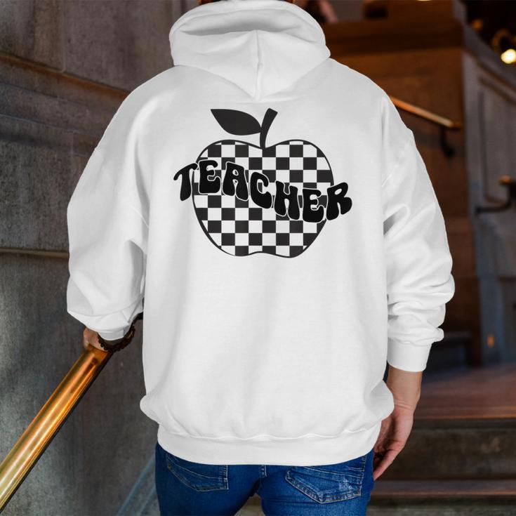 Back To School Checkered Apple Teacher Checkerboard Teacher For Men Women Girls Kids Men Zip Up Hoodie Back Print, funny gift