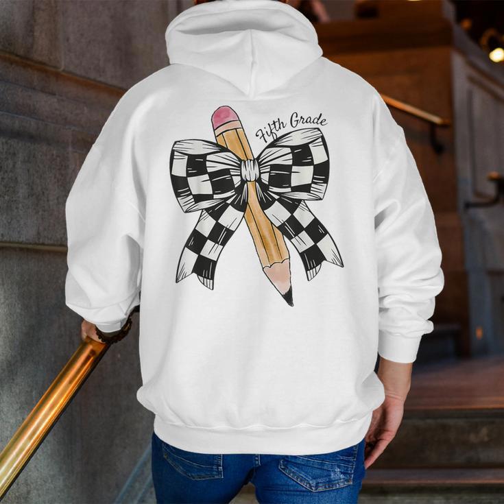 Back To School Hello Fifth Grade Teacher Coquette Pencil Bow Men Zip Up Hoodie Back Print, funny gift