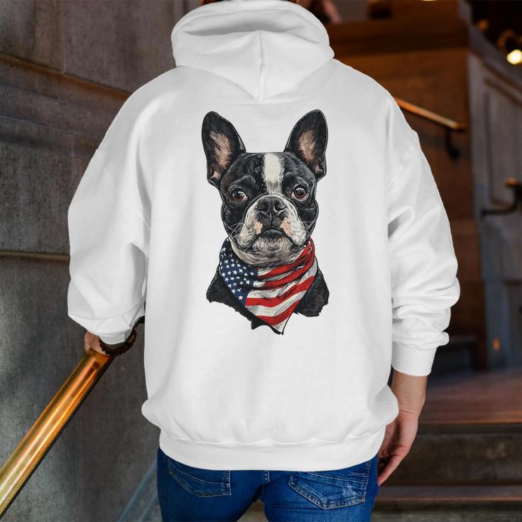 Boston Terrier American Flag Men Zip Up Hoodie Back Print, American Boston Terrier Hoodies, funny gift