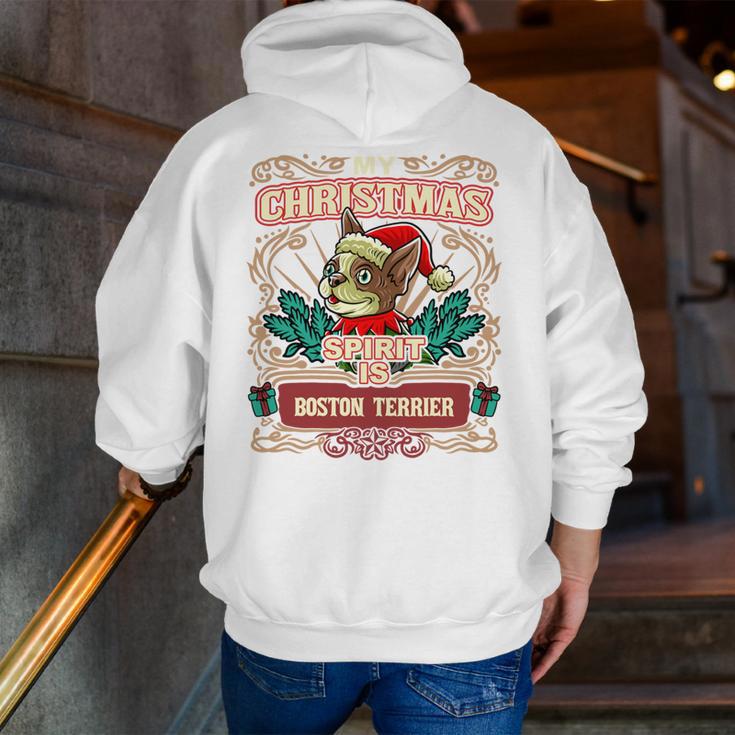 Boston Terrier My Christmas Spirit Dog Santa Claus X-Mas Men Zip Up Hoodie Back Print, Boston Terrier Christmas Hoodies, funny gift