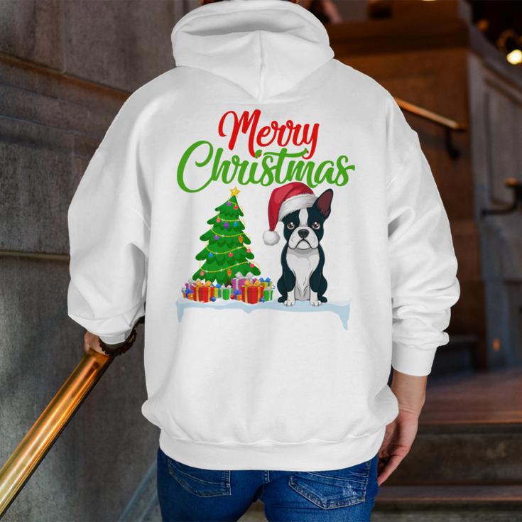 Boston Terrier Christmas Tree Lights Xmas Dog Lover Men Zip Up Hoodie Back Print, Boston Terrier Christmas Hoodies, funny gift
