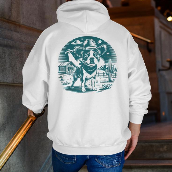 Boston Terrier Cowboy UFO Shirt Vintage Western Dog Mom Tee Men Zip Up Hoodie Back Print, Boston Terrier Mom Hoodies, funny gift
