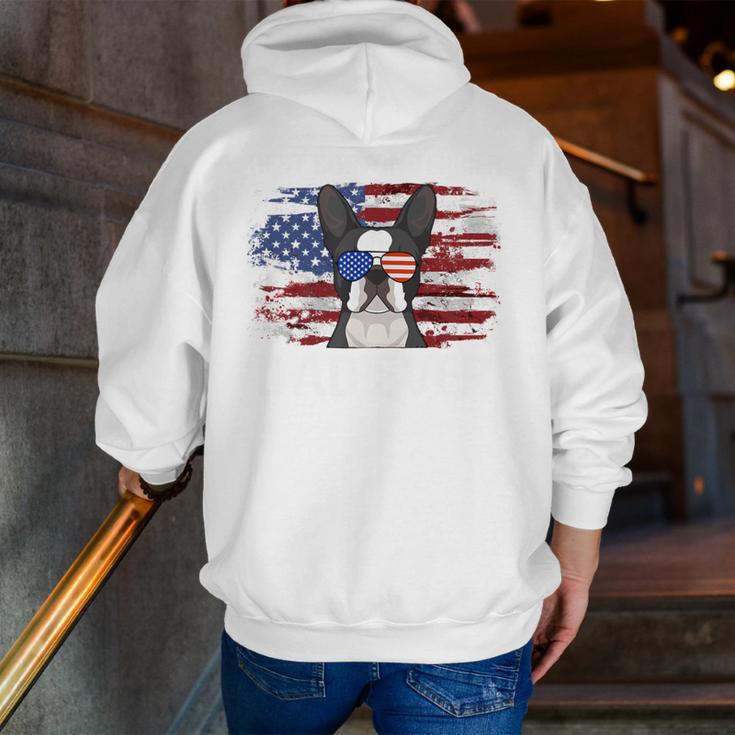 Boston Terrier Dad American Flag 4th Of July Dog Fathers Day Men Zip Up Hoodie Back Print, Boston Terrier Dad Hoodies, American Boston Terrier Hoodies, Boston Terrier 4th Of July Hoodies, funny gift