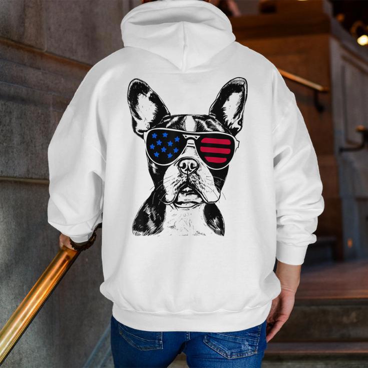 Boston Terrier Dog 4th July America USA Flag Men Women Kids Men Zip Up Hoodie Back Print, Boston Terrier 4th Of July Hoodies, funny gift