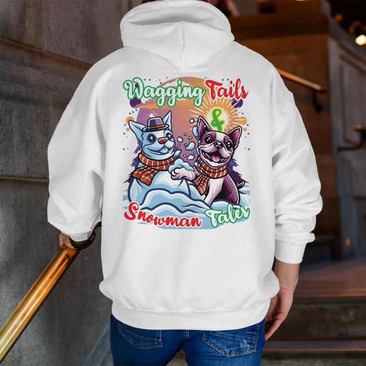 Boston Terrier Dog Christmas Snowman Winter Snow Men Zip Up Hoodie Back Print, Boston Terrier Christmas Hoodies, funny gift