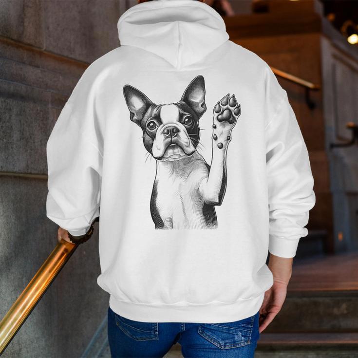 Boston Terrier Dog Raising Paw Idea Men Women Men Zip Up Hoodie Back Print, funny gift