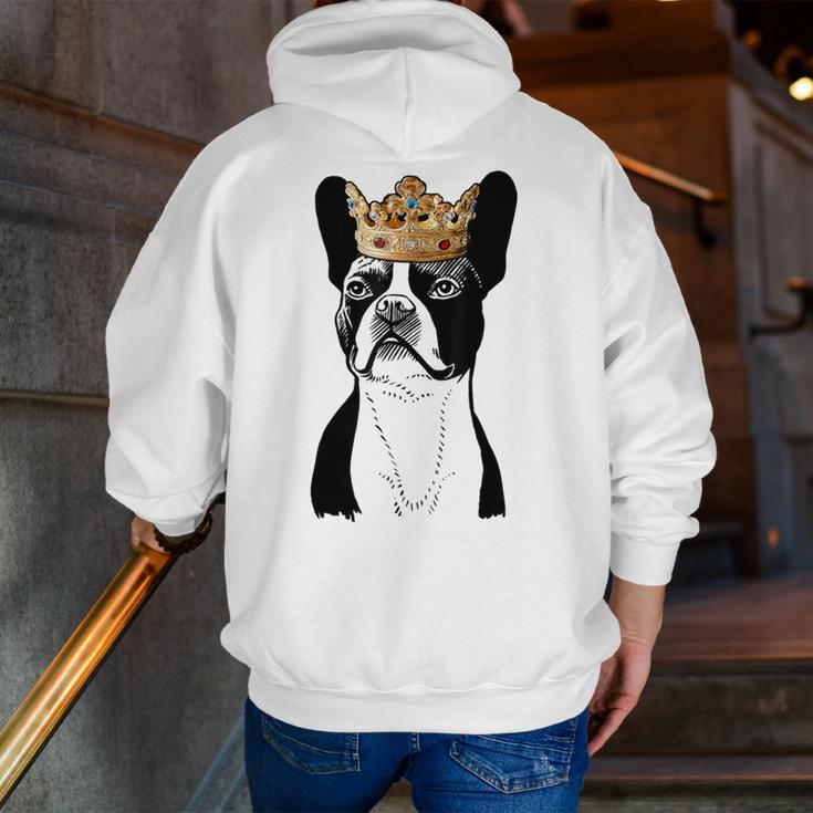 Boston Terrier Dog Wearing Crown For Men Women Girls Kids Men Zip Up Hoodie Back Print, funny gift