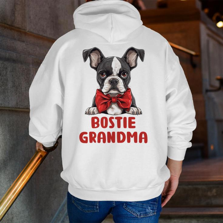 Boston Terrier Grandma Dog Lovers Puppy Bostie Owner Men Zip Up Hoodie Back Print, funny gift