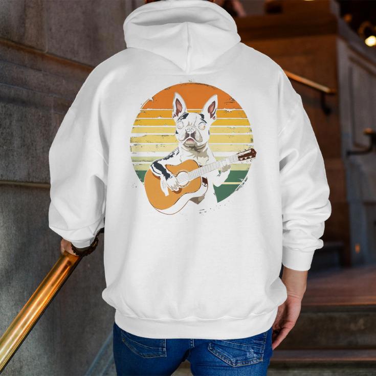 Boston Terrier Guitar Retro Men Zip Up Hoodie Back Print, funny gift