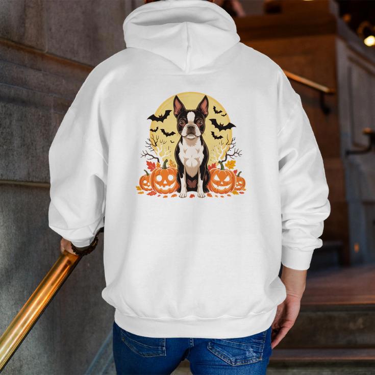 Boston Terrier Halloween Dog Lover Pumpkin Costume Men Zip Up Hoodie Back Print, Boston Terrier Halloween Hoodies, funny gift