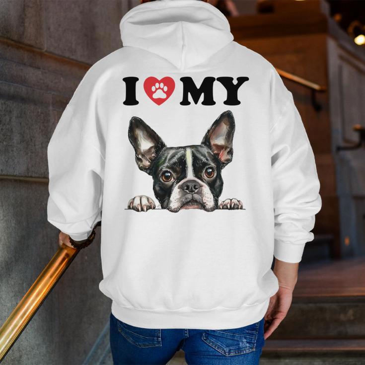 Boston Terrier I Heart My Dog Dog Lover Men Zip Up Hoodie Back Print, funny gift
