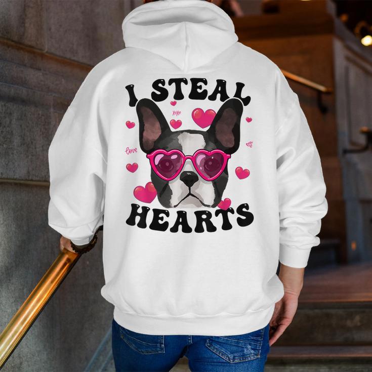 Boston Terrier Heart Glasses Girls Bostie Valentines Day Men Zip Up Hoodie Back Print, funny gift