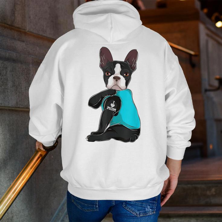 Boston Terrier I Love Mom Apparel Men Zip Up Hoodie Back Print, Boston Terrier Mom Hoodies, funny gift