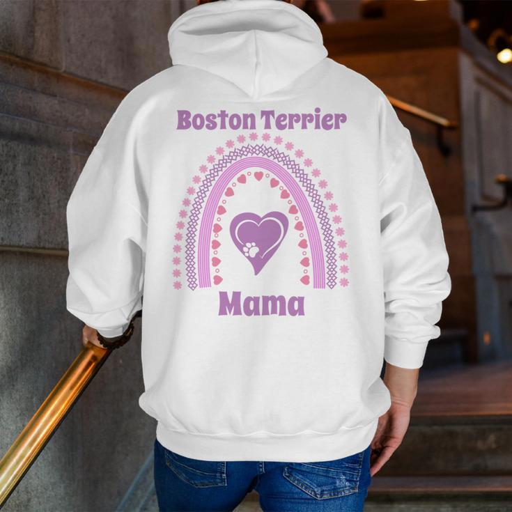 Boston Terrier Mama Cute Rainbow Paw Heart Shape Men Zip Up Hoodie Back Print, funny gift