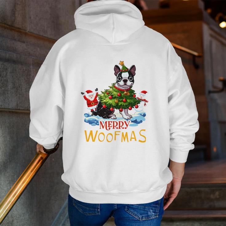 Boston Terrier Merry Christmas Tree Lights Dog X-Mas Dogs Men Zip Up Hoodie Back Print, Boston Terrier Christmas Hoodies, funny gift