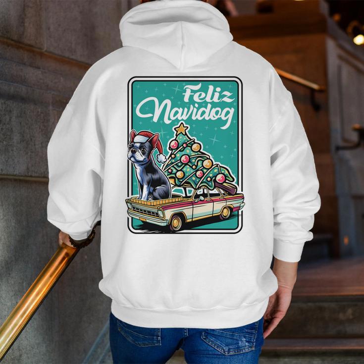 Boston Terrier Merry Christmas Tree Truck Dog X-Mas Men Zip Up Hoodie Back Print, Boston Terrier Christmas Hoodies, funny gift