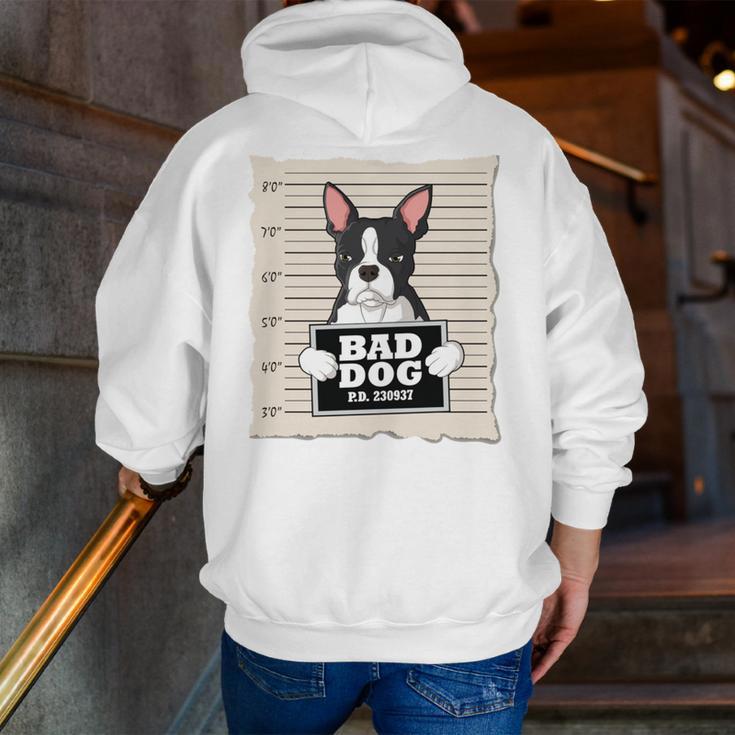 Boston Terrier Mug Shot Guilty Dog Men Zip Up Hoodie Back Print, funny gift