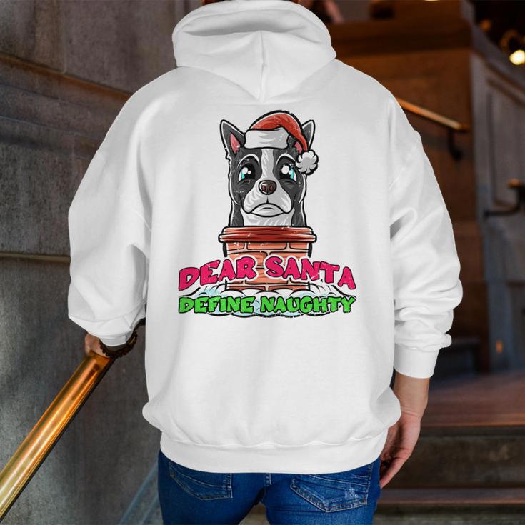 Boston Terrier Santa Claus Christmas Dog Men Zip Up Hoodie Back Print, Boston Terrier Christmas Hoodies, funny gift