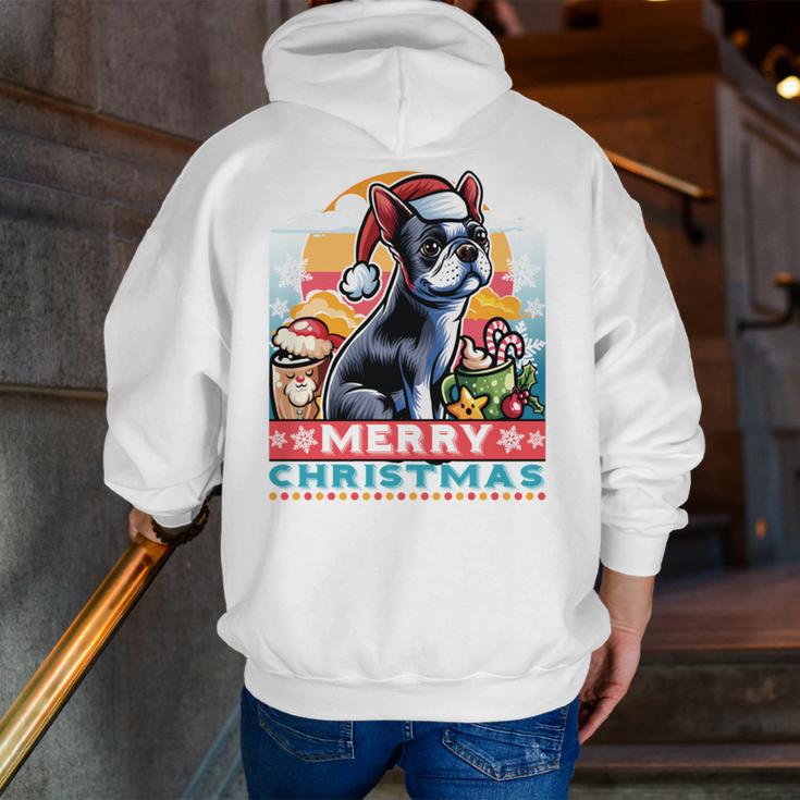 Boston Terrier Santa Claus Coffee Mug Merry Christmas Dogs Men Zip Up Hoodie Back Print, Boston Terrier Christmas Hoodies, funny gift