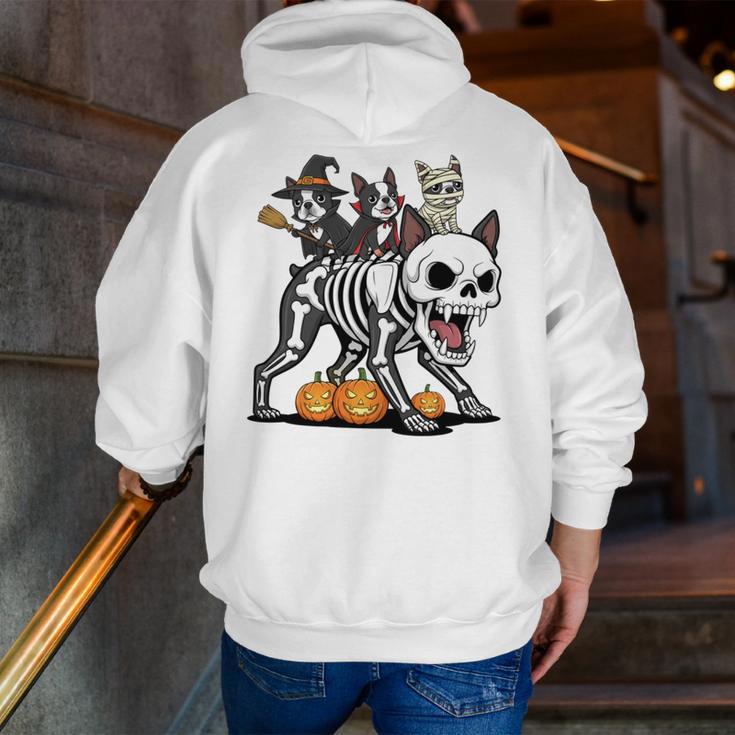 Boston Terrier Skeleton Mummy Witch Halloween Men Zip Up Hoodie Back Print, Boston Terrier Halloween Hoodies, funny gift