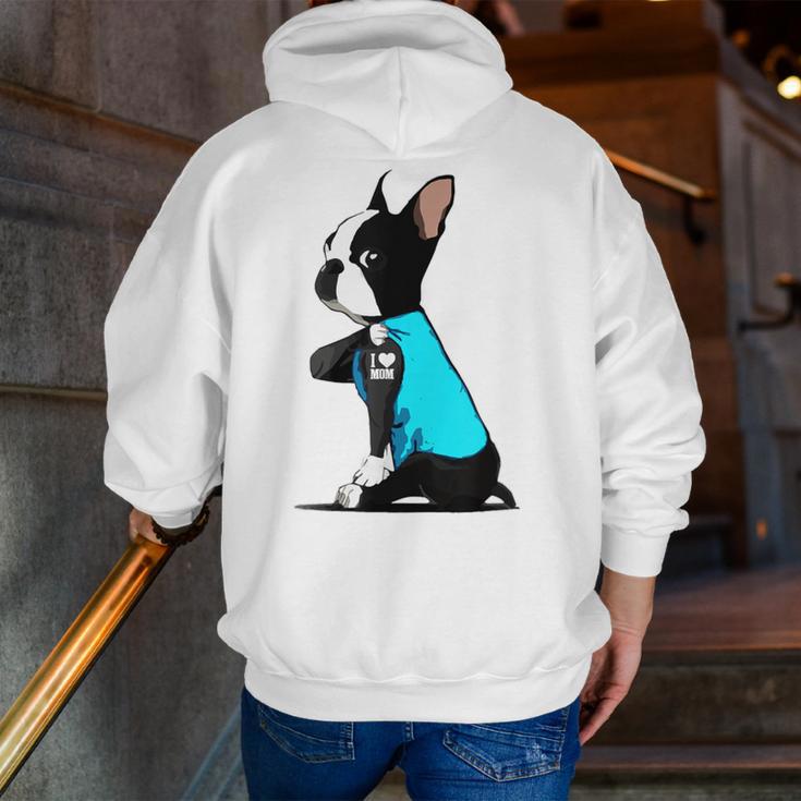 Boston Terrier Tattoos I Love Mom Men Zip Up Hoodie Back Print, Boston Terrier Mom Hoodies, funny gift