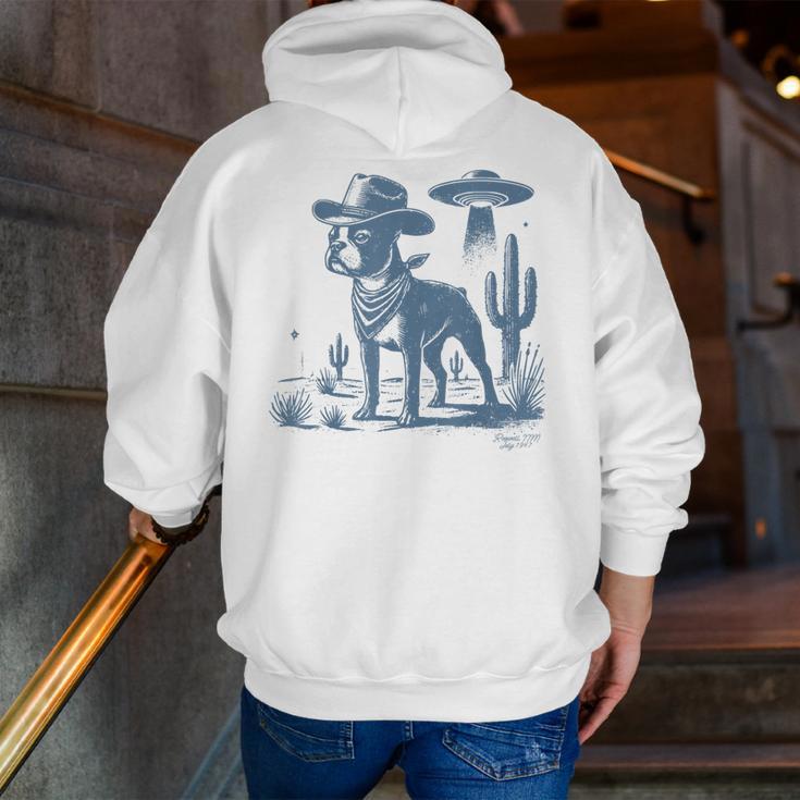 Boston Terrier UFO Cowboy Dog Dog Mom Dog Dad Alien Dog Men Zip Up Hoodie Back Print, Boston Terrier Mom Hoodies, Boston Terrier Dad Hoodies, funny gift