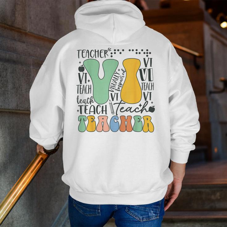 Braille Teacher Of The Visually Impaired Groovy VI Teacher Men Zip Up Hoodie Back Print, Groovy Teacher Hoodies, funny gift Braille Teacher Of The Visually Impaired Groovy VI Teacher Men Zip Up Hoodie Back Print, Groovy Teacher Hoodies, funny gift
