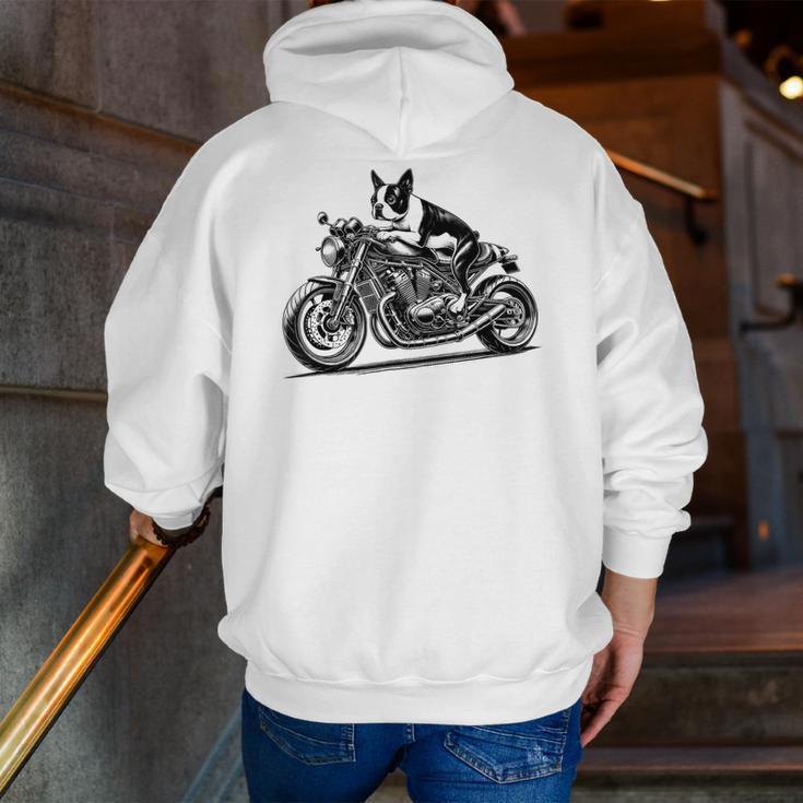 Cool Boston Terrier Riding a Motorcycle Biker Dog Lover For Men Women Kids Men Zip Up Hoodie Back Print, Boston Terrier Riding Hoodies, funny gift
