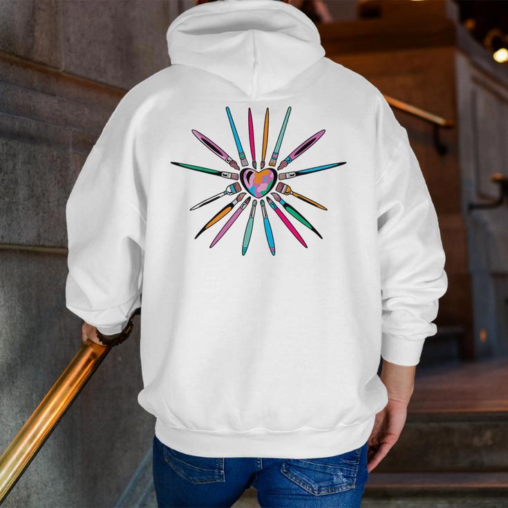 Cool Brush Heart Shape Art Teacher Paint For Artist Painter Men Zip Up Hoodie Back Print, funny gift