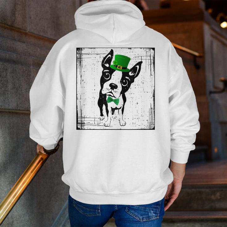 Cool Saint Patrick's Boston Terrier T Shirt For Dogs Lovers Men Zip Up Hoodie Back Print, funny gift