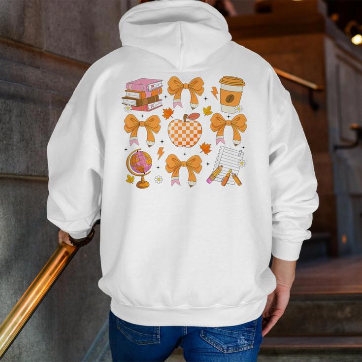 Coquette Bow Teacher Thanksgiving Fall Autumn Girls Women Men Zip Up Hoodie Back Print, funny gift