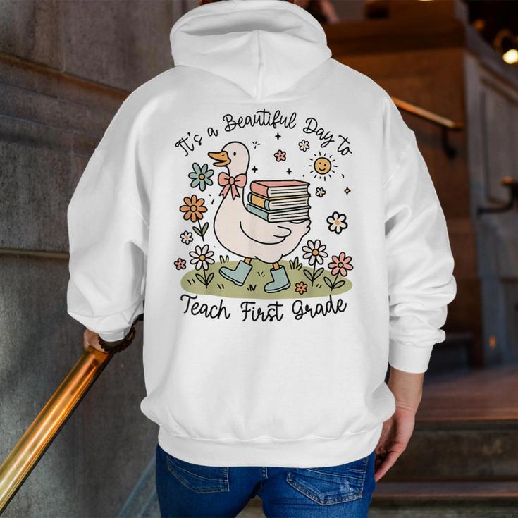 Cute Goose It's A Beautiful Day To Teach 1st Grade Teacher Men Zip Up Hoodie Back Print, funny gift