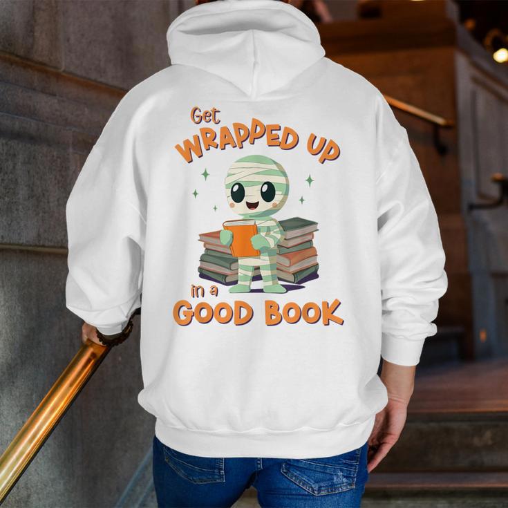 Cute Halloween Teacher Librarian Mummy Reading Books Men Zip Up Hoodie Back Print, funny gift