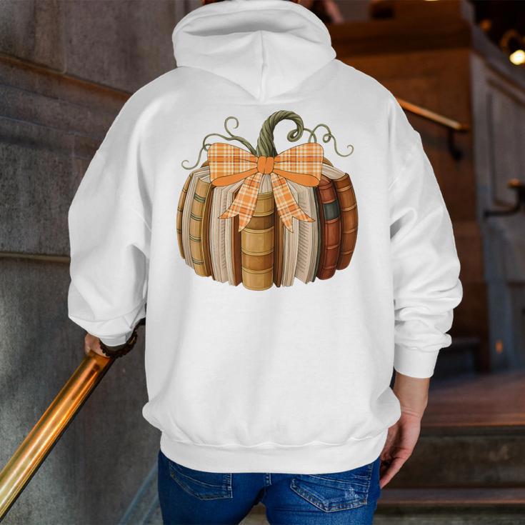 Fall Book Pumpkin Halloween Teacher Librarian Thanksgiving Men Zip Up Hoodie Back Print, funny gift