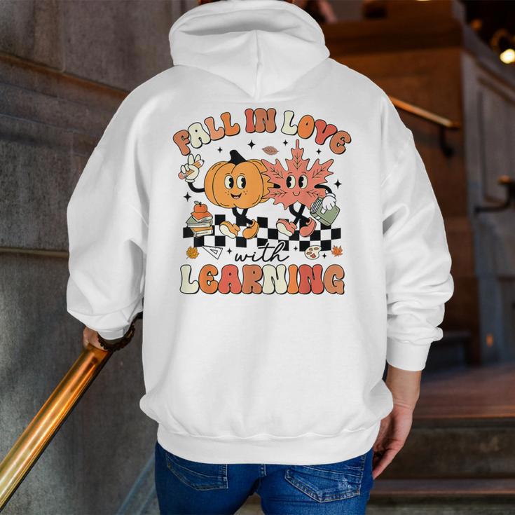 Fall In Love With Learning Teacher Retro Thanksgiving Men Zip Up Hoodie Back Print, funny gift