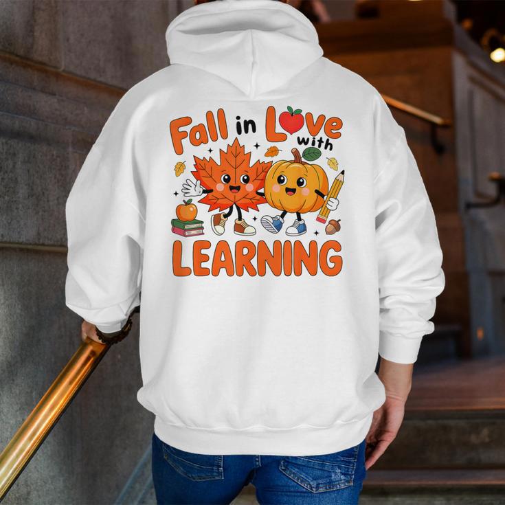 Fall In Love With Learning Thanksgiving Teacher Student Kids Men Zip Up Hoodie Back Print, funny gift