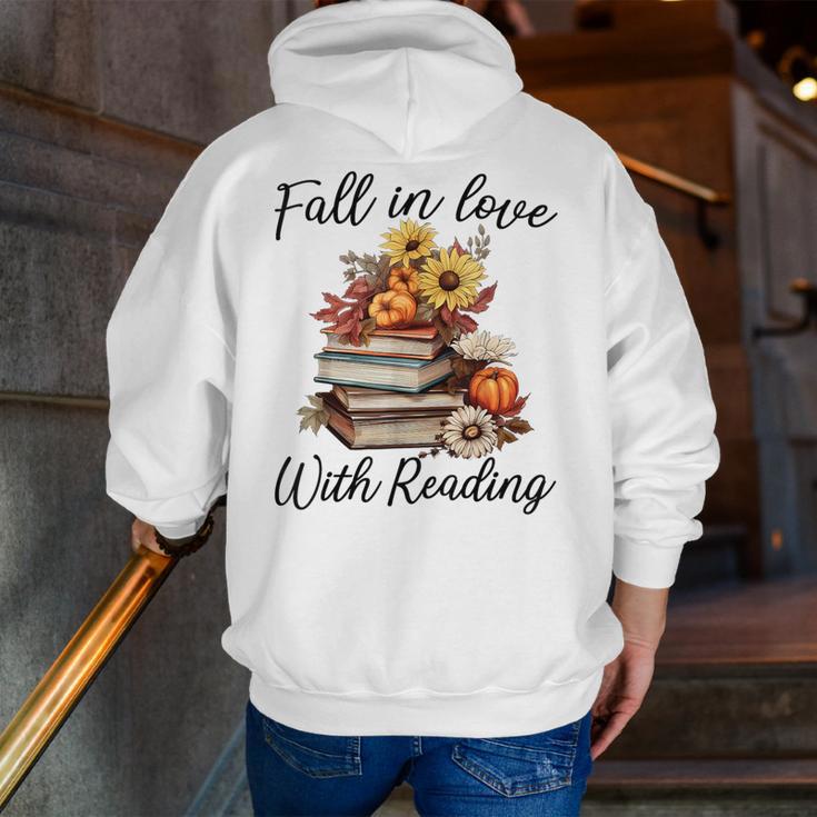 Fall In Love With Reading Book Autumn Teachers Pumpkins Men Zip Up Hoodie Back Print, funny gift