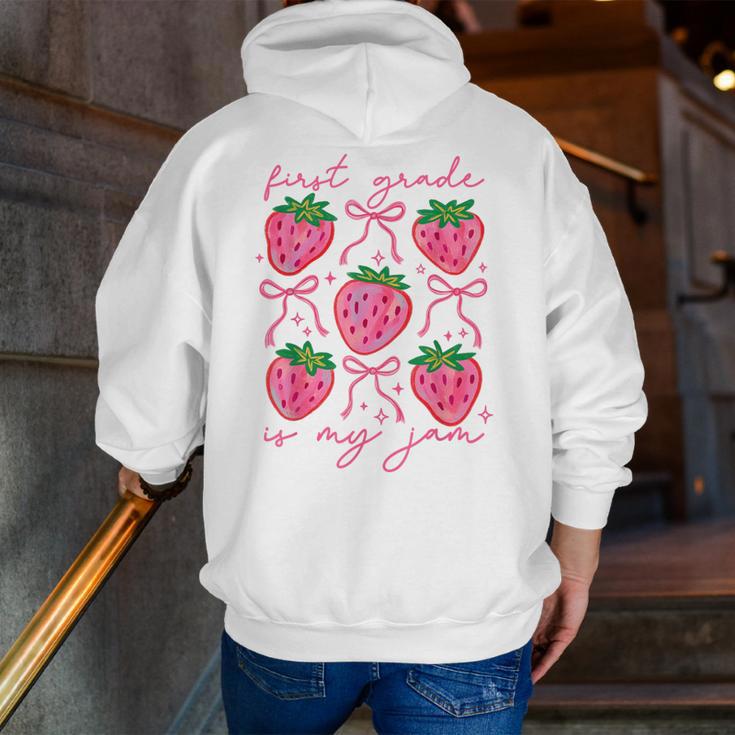 First Grade Is My Jam Strawberry First Grade Teacher Women Men Zip Up Hoodie Back Print, First Grade Teacher Hoodies, funny gift First Grade Is My Jam Strawberry First Grade Teacher Women Men Zip Up Hoodie Back Print, First Grade Teacher Hoodies, funny gift