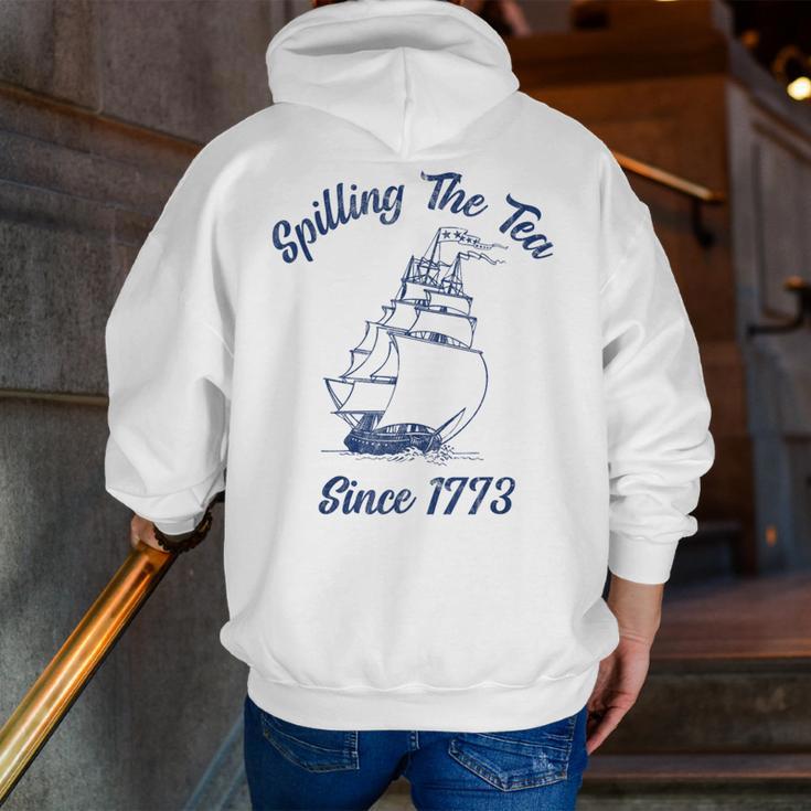 Fun 4th Of July Spilling The Tea Since 1773 History Teacher Men Zip Up Hoodie Back Print, History Teacher Hoodies, funny gift