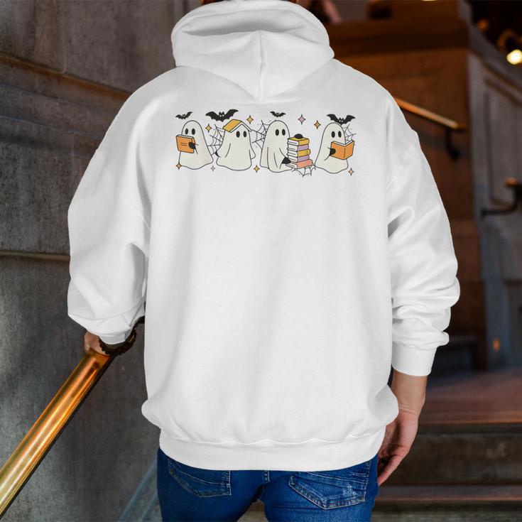 Ghosts Reading Books Library Halloween Teacher Men Women Kid Men Zip Up Hoodie Back Print, funny gift