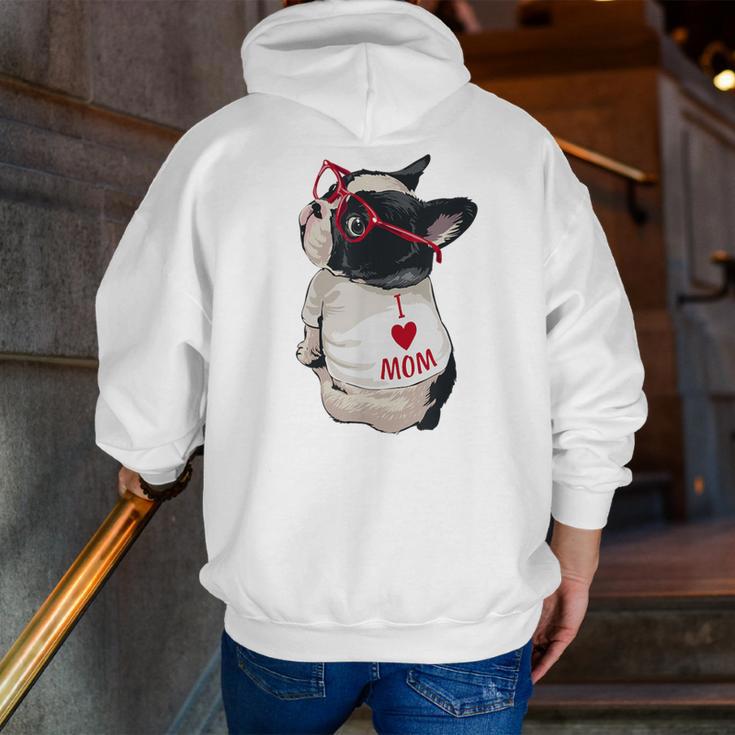 Girls I Heart Mom Love Mama Boston Terrier Dog Lover Men Zip Up Hoodie Back Print, Boston Terrier Mom Hoodies, funny gift