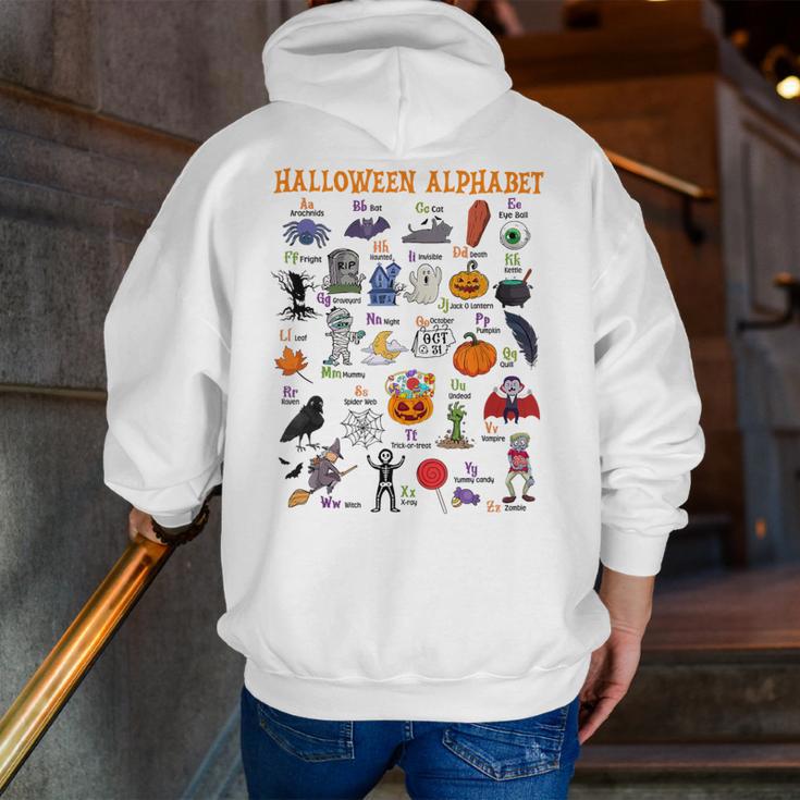 Halloween Alphabet ABCs Learning Kindergarten Teacher Men Zip Up Hoodie Back Print, funny gift