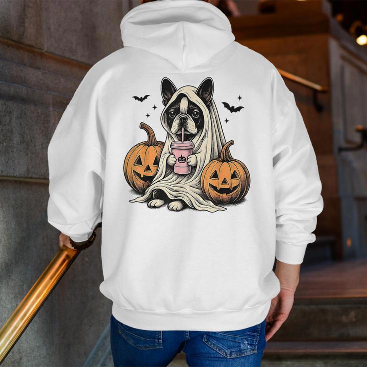 Halloween Boston Terrier Ghost Men Zip Up Hoodie Back Print, Boston Terrier Ghost Hoodies, Boston Terrier Halloween Hoodies, funny gift