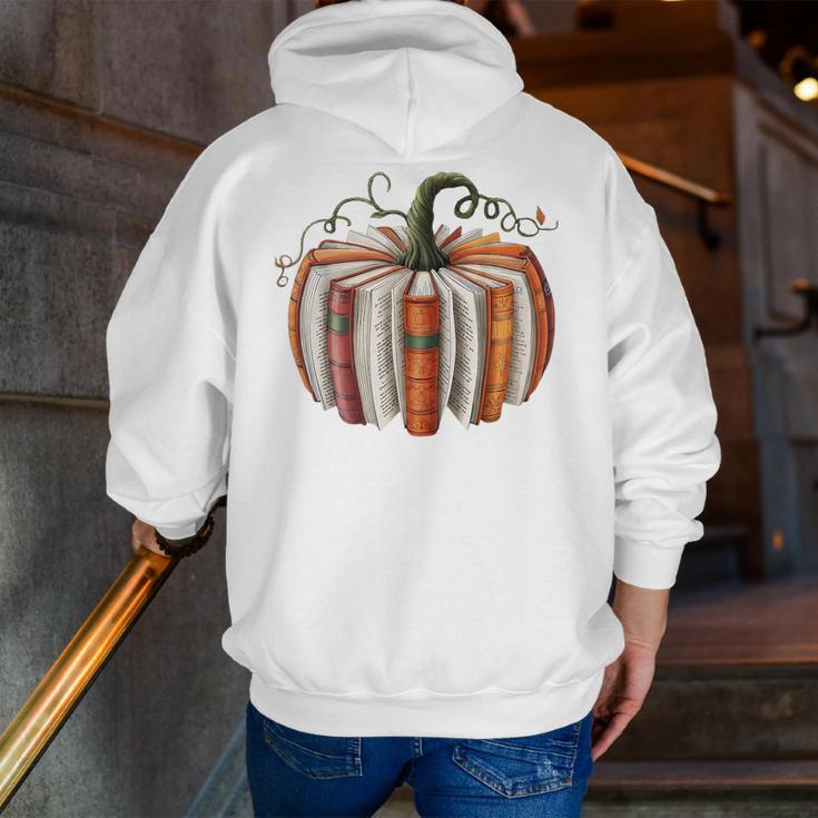 Halloween Teacher Librarians Fall Book Pumpkin Retro Reading Men Zip Up Hoodie Back Print, funny gift