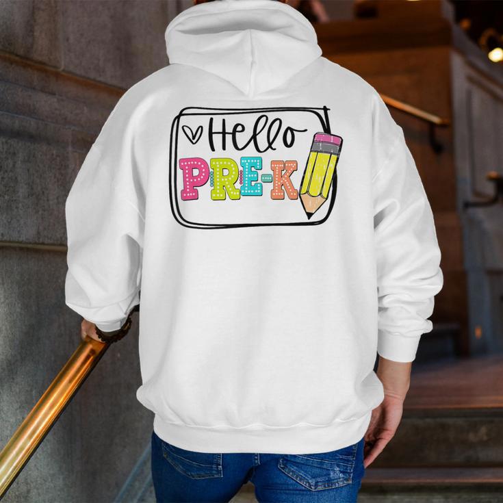 Hello Pre-K Team Preschool Teacher Kids Back To School Men Zip Up Hoodie Back Print, funny gift Hello Pre-K Team Preschool Teacher Kids Back To School Men Zip Up Hoodie Back Print, funny gift