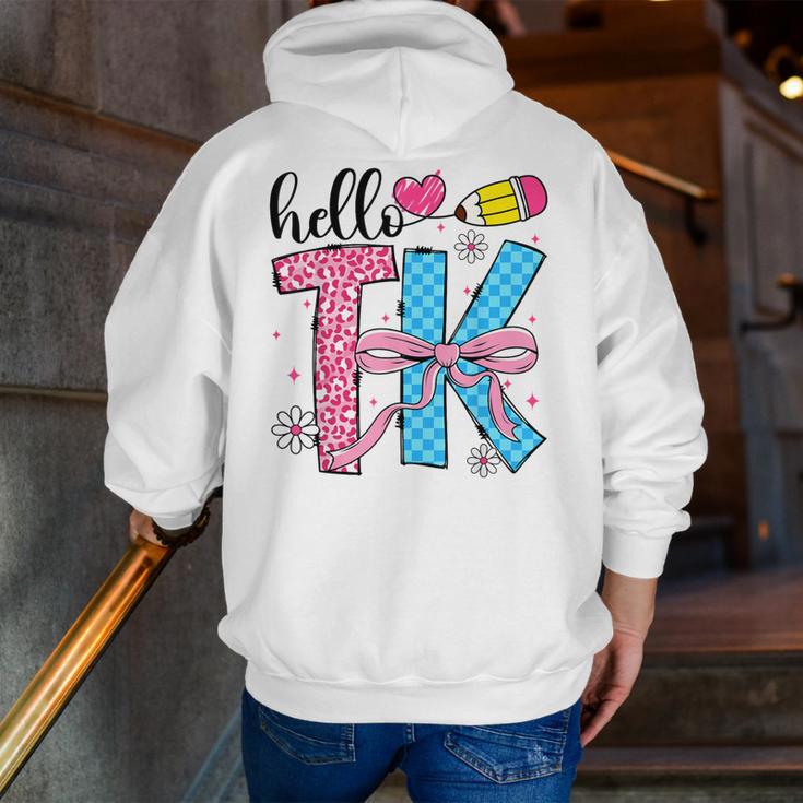 Hello TK Transitional Kindergarten Back To School Teacher Men Zip Up Hoodie Back Print, funny gift