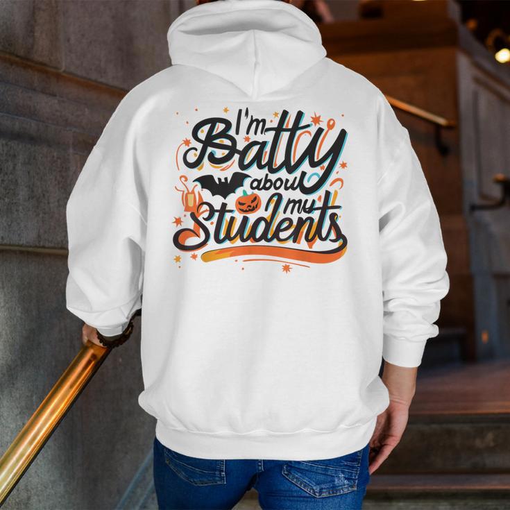 I'm Batty About My Students Watercolor Bat Teacher Halloween Men Zip Up Hoodie Back Print, funny gift
